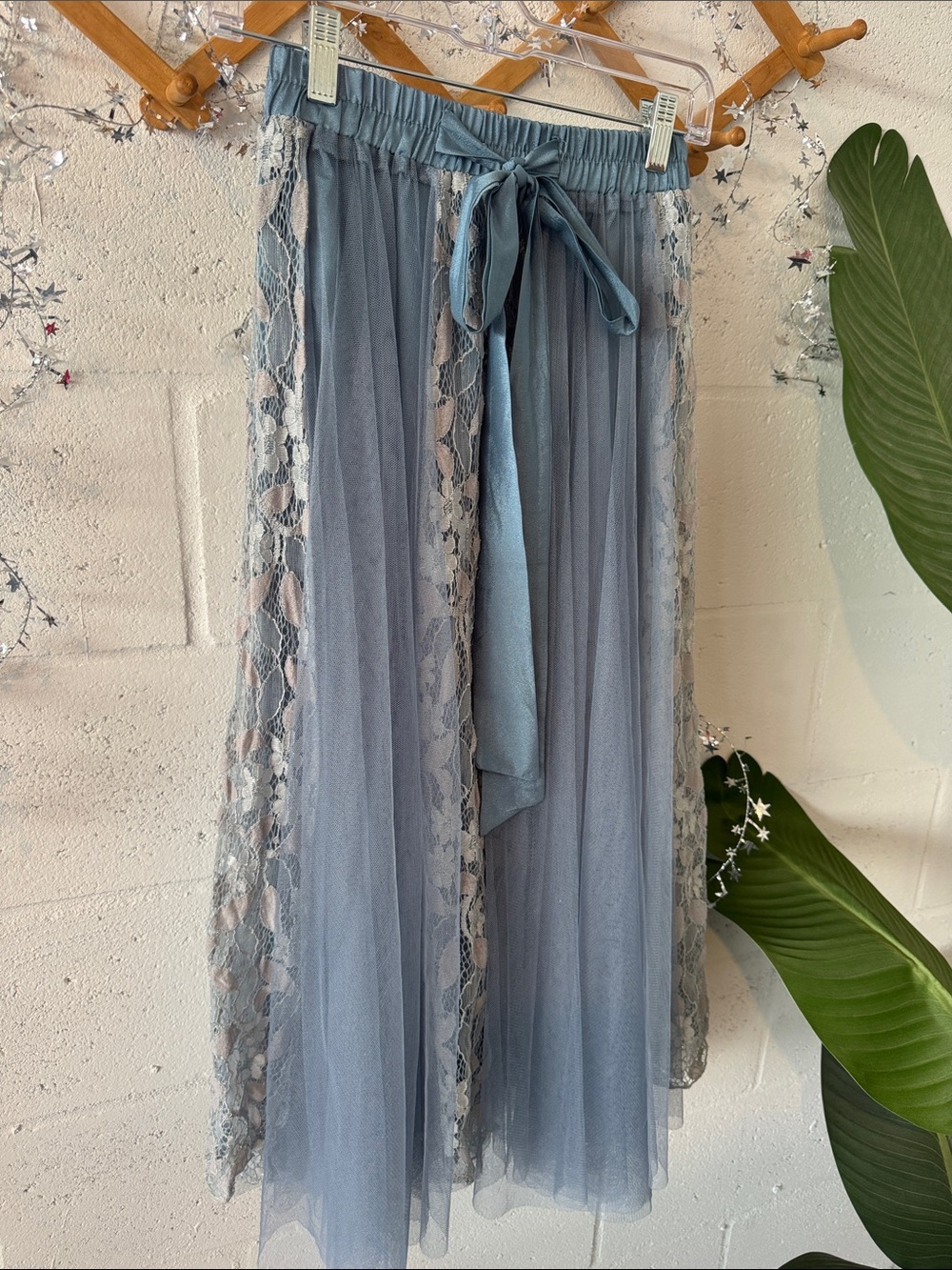 Blue Tulle lace midi skirt